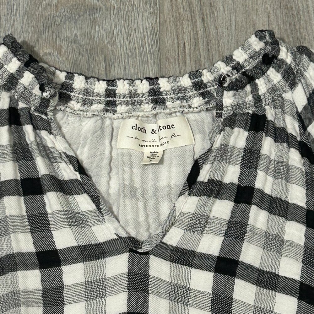 Women's Cloth & Stone Anthropologie Black/White Checked Cropped Top - SMALL - Picture 6 of 13